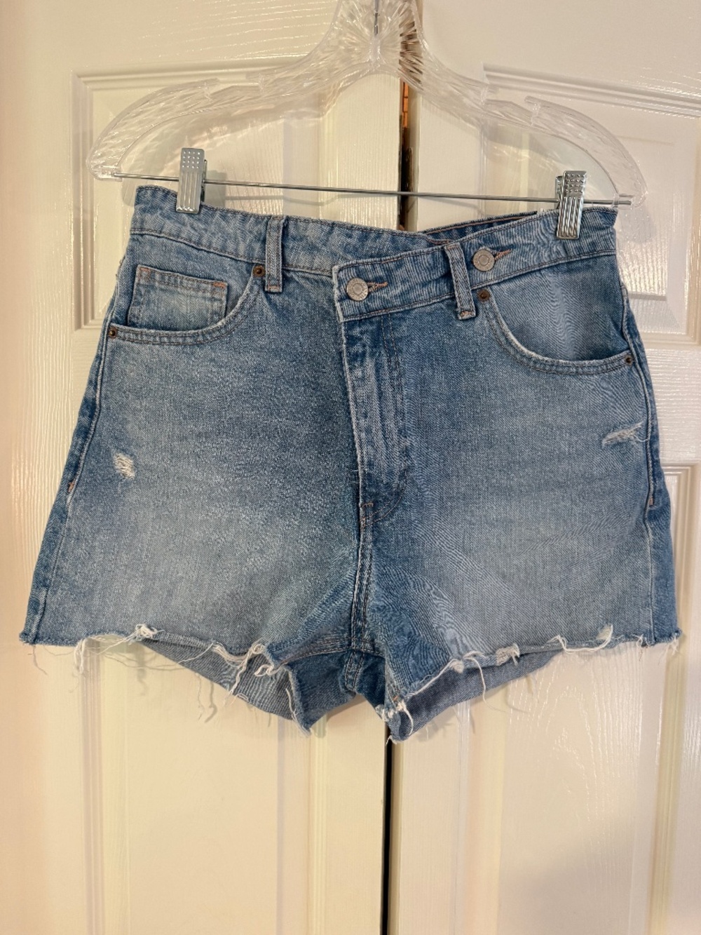 Zara High Rise Cross Waist Mom Fit TRF Denim Shorts US Size 8